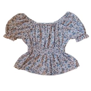 Floral Off Shoulder Shirt Blouse. Size small. Pink and Blue
